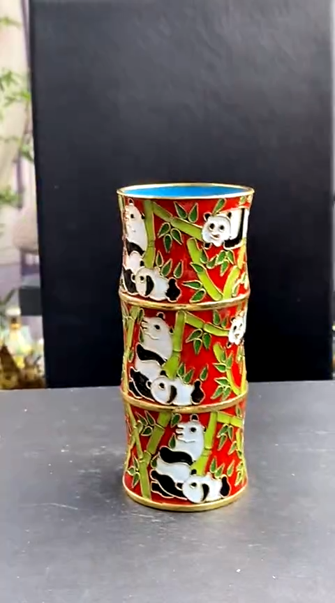 【闪购商品】非遗技艺 景泰蓝花丝笔筒红色
