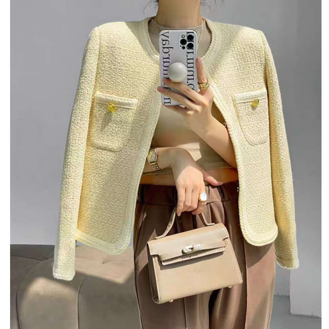 高级感轻奢名媛小香风春季气质显瘦减龄法式粗花呢百搭短外套