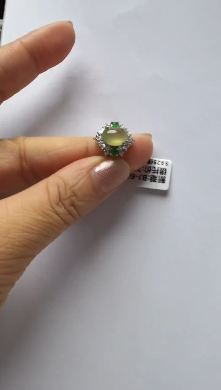 翡翠戒指银S925镶嵌925银镶缅甸A货翡翠戒指
