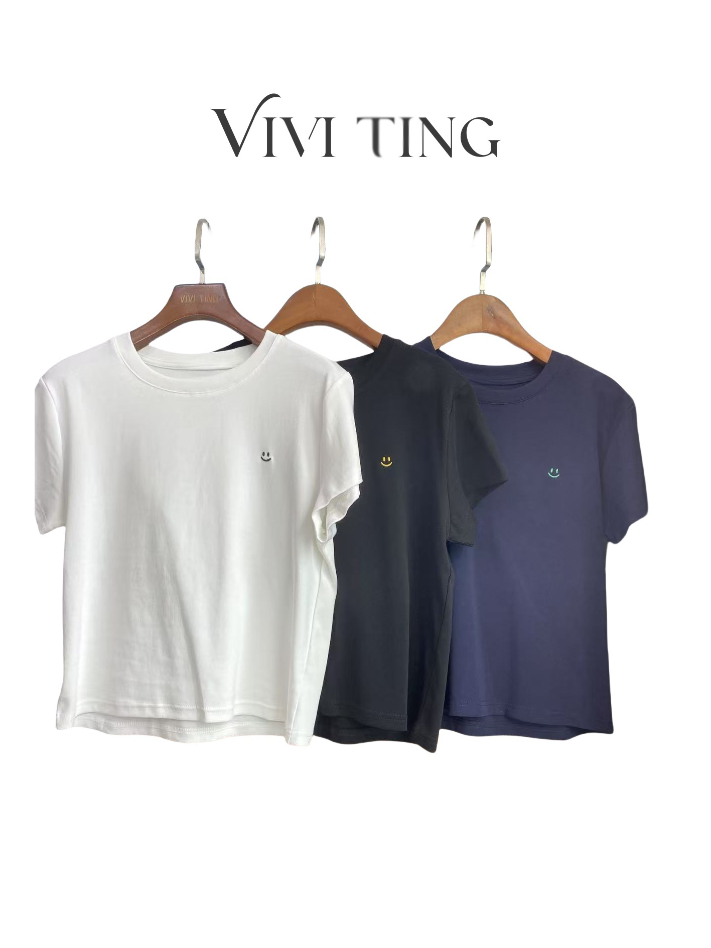 【VIVI·TING】婷姐推荐轻薄柔软修身显瘦刺绣笑脸图标弹力上衣s698