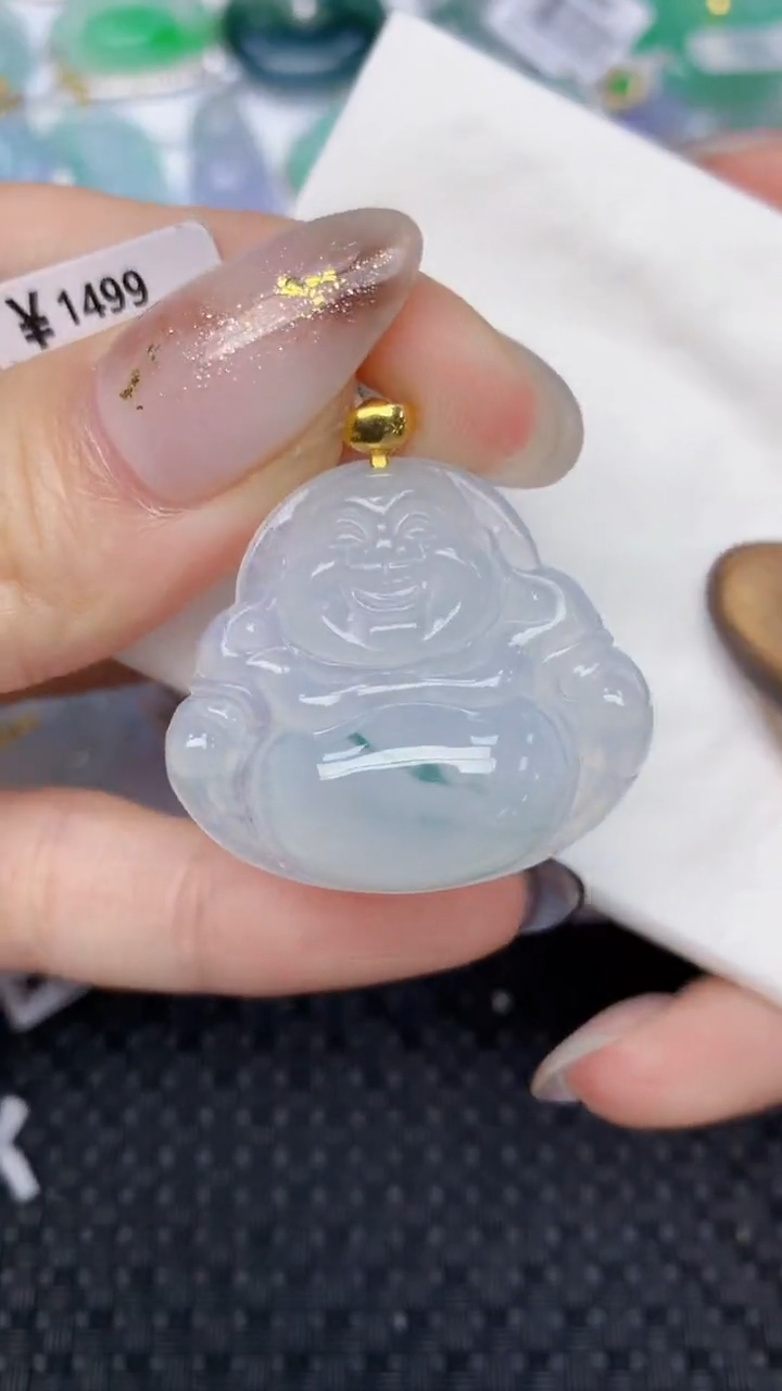 颈饰18K金镶嵌翡翠天然缅甸翡翠a货百元以上9元证书费自理