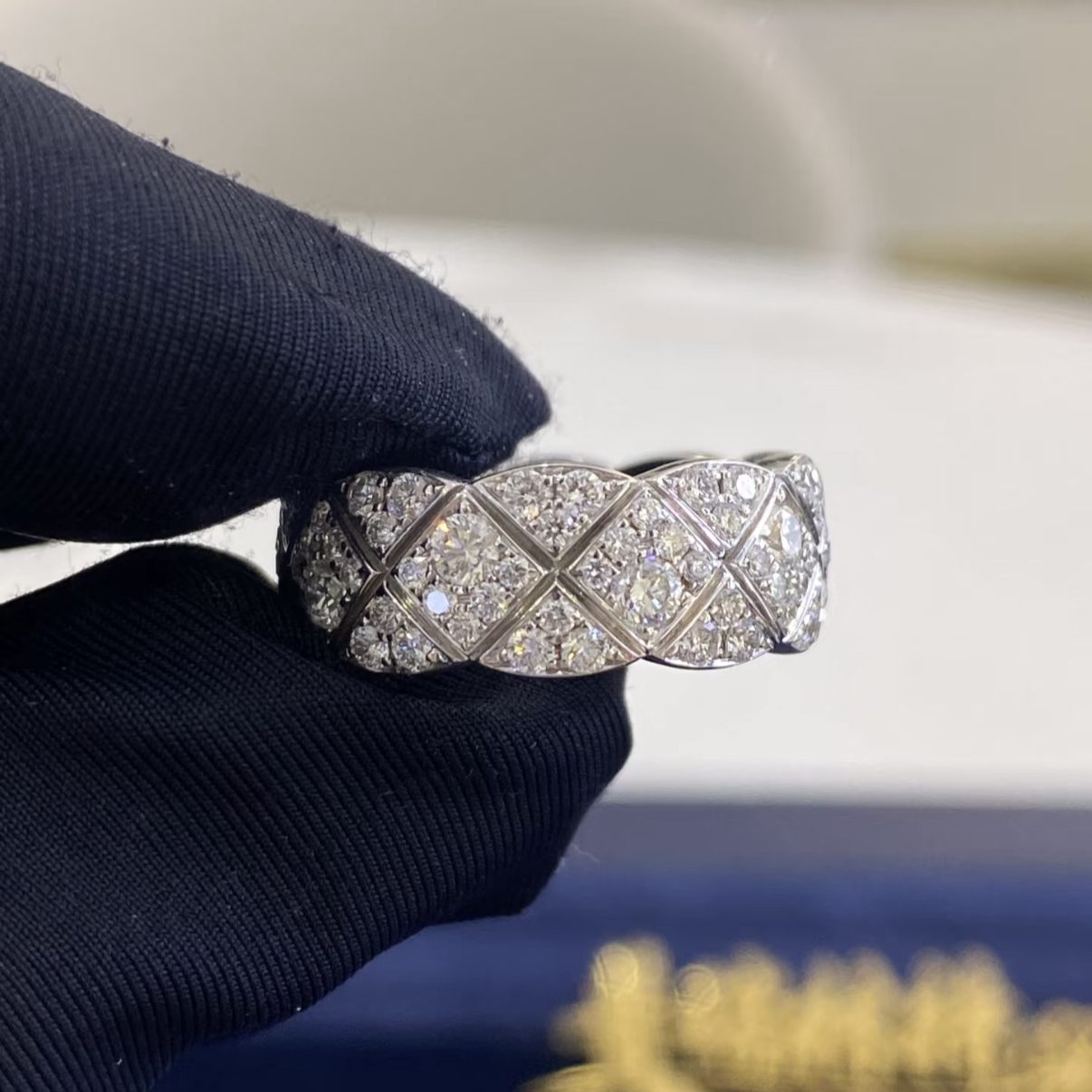 99新 Chanel/香奈儿 小花6欢 COCO CRUSH 宽版 满钻 18K白金53