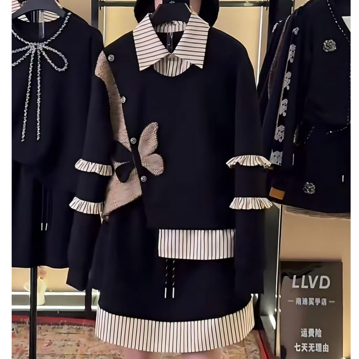 LLVD-B279【加绒】秋季新品<重工系列>长袖卫衣翻领重工套装两件套