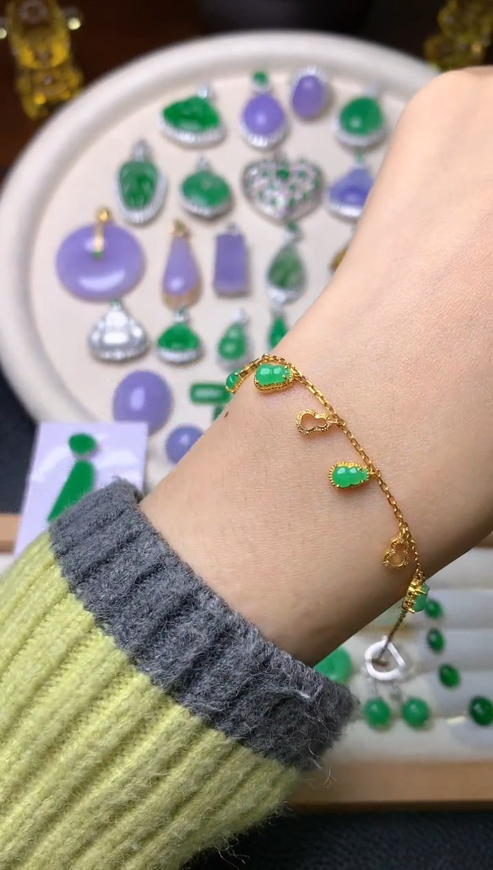 【闪购商品】翡翠手链18K金镶嵌手链