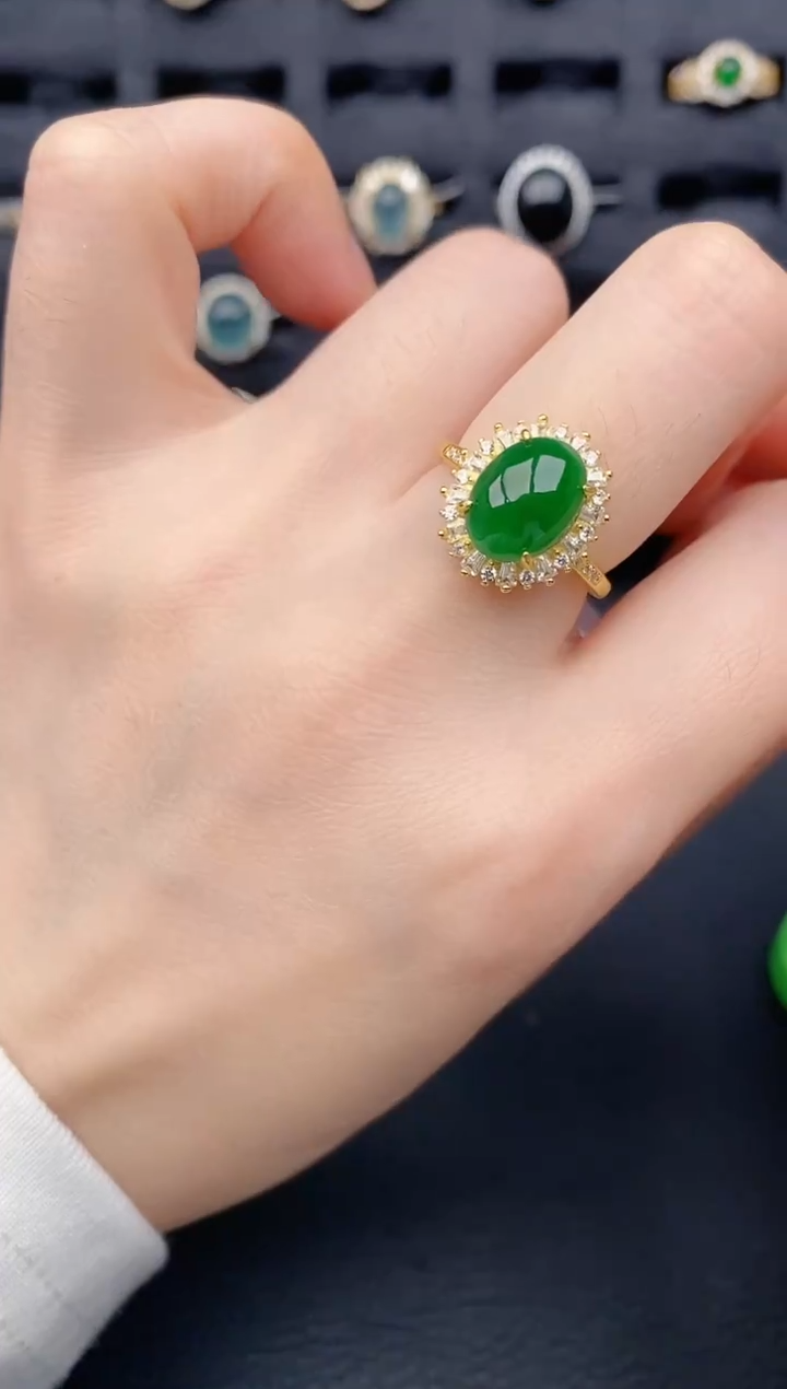 银S925镶嵌戒指翡翠天然a货翡翠166