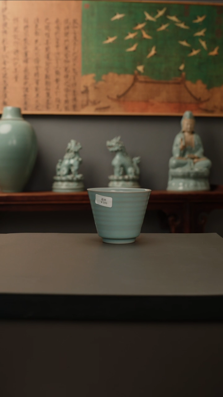 【闪购商品】杯仿古釉原矿 直筒弦纹杯