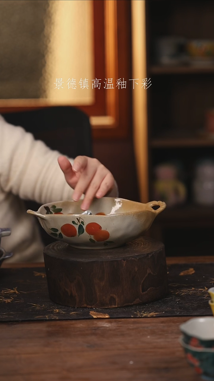 陶瓷景德镇高温釉下手绘陶瓷@L065@