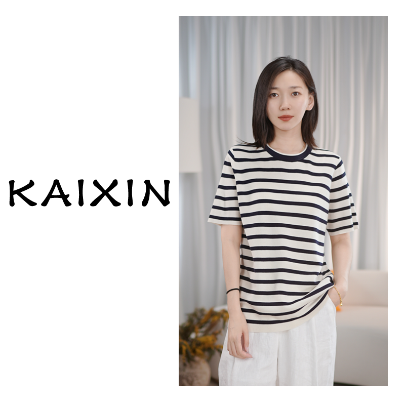 【减龄通勤】 2025夏季 减龄粉白条纹 宽松百搭 桑蚕丝 短袖 KX
