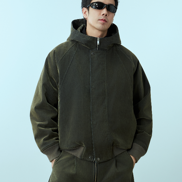 TANOXI J176 日本泷定大阪植绒牛仔 BOMBER连帽棉服 空军夹克外套