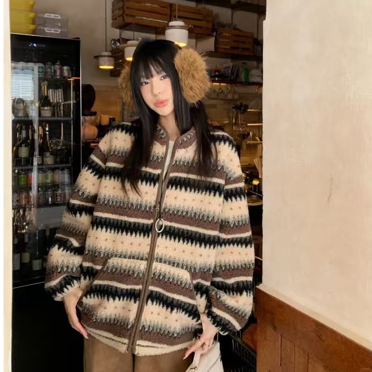 秋冬费尔岛保暖毛毛外套甄选大颗粒绒氛围感冬季外套