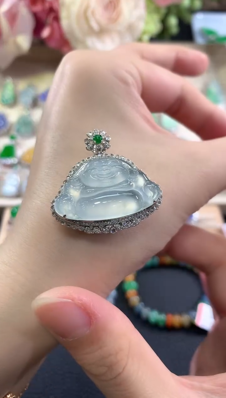 吊坠(不含链)18K金镶嵌翡翠b159         