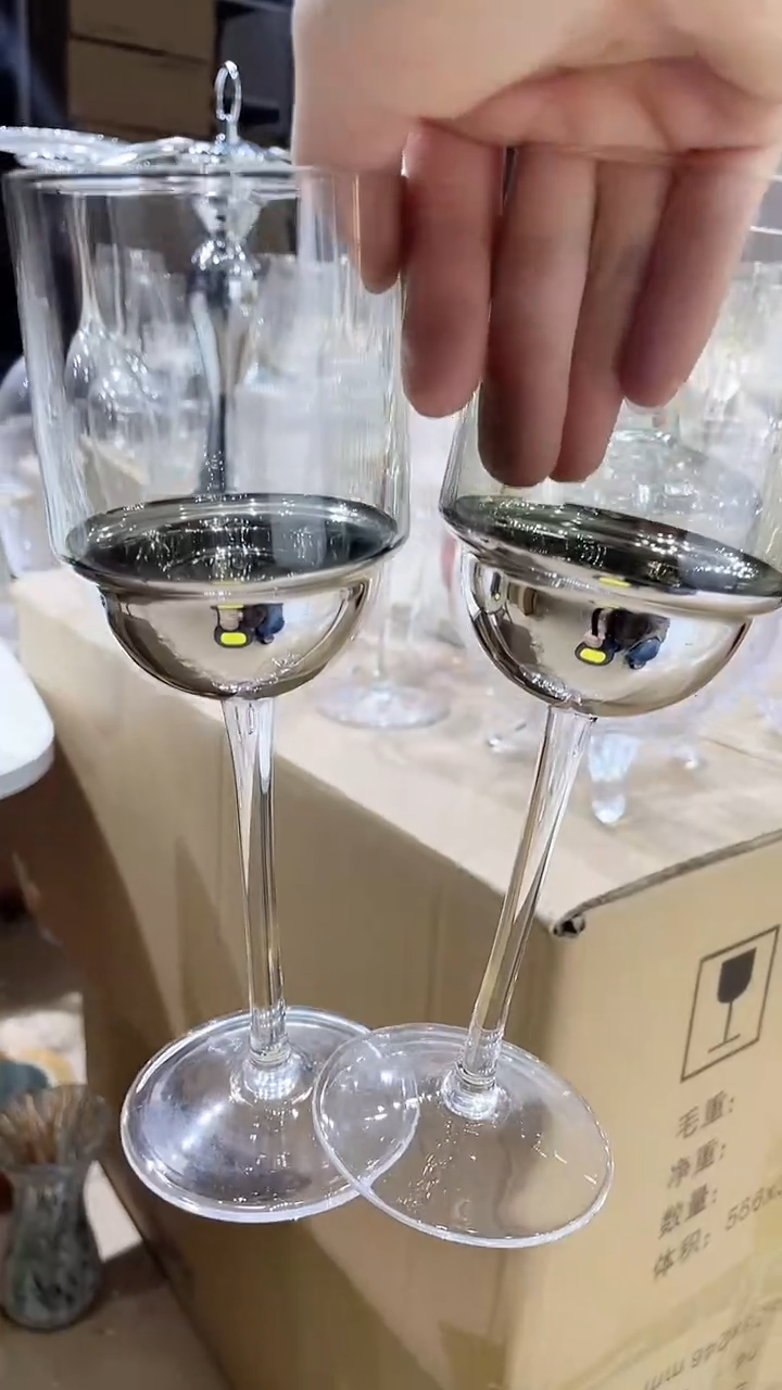 【闪购商品】水晶玻璃2只微瑕银直筒红酒杯