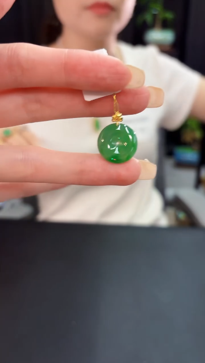 翡翠18K金镶嵌颈饰 缅料A货/支持复检/一件