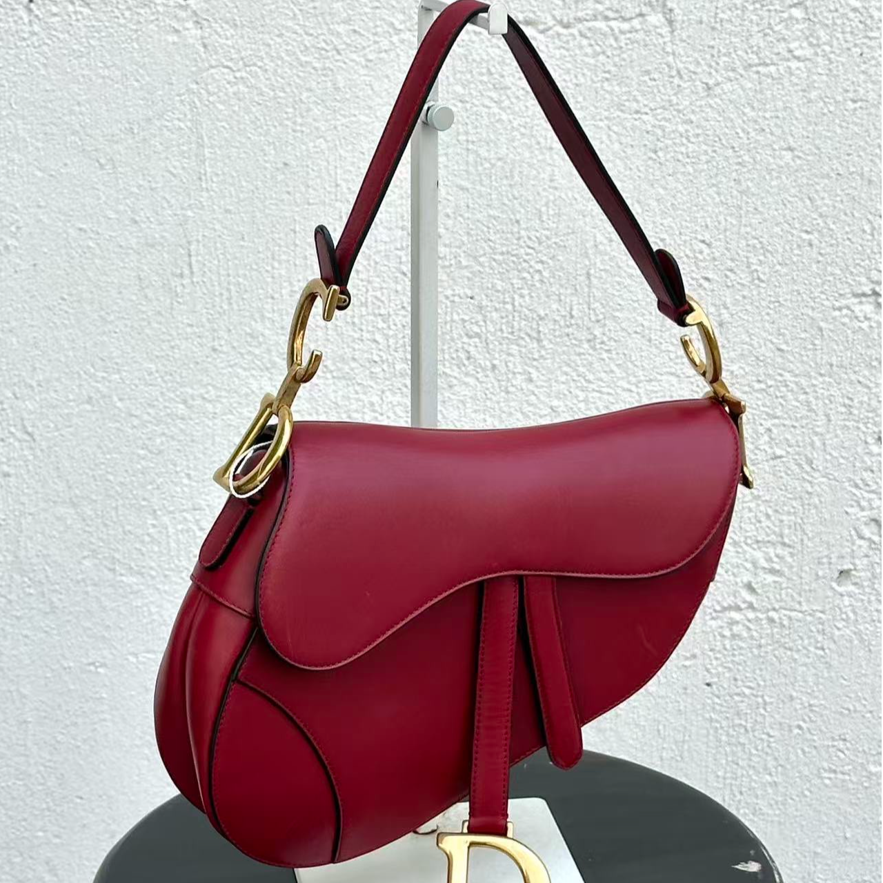 99新 DIOR/迪奥 马鞍包中号酒红色99新