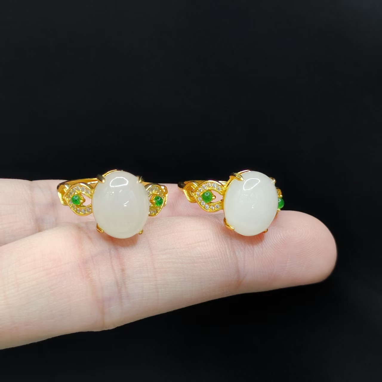 【老三珠宝】s925银和田玉蛋面戒指J1【多样性发其一】约11-9-6mm