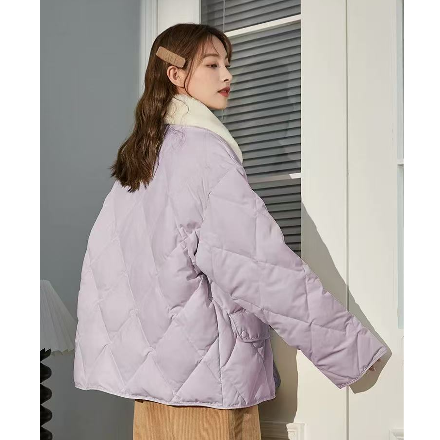 【洋洋】纯色肯豆风耐磨厚款小香风棉服立领设计感潮流宽松