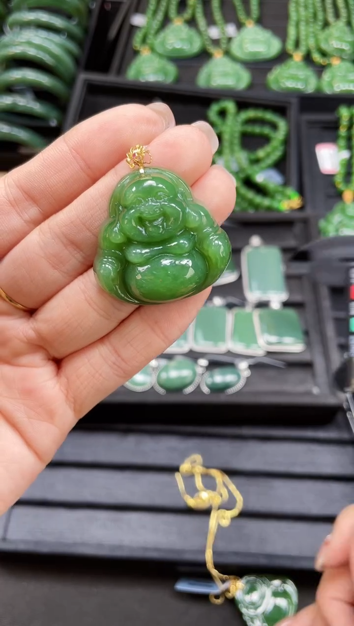 【闪购商品】和田玉吊坠18K金镶嵌多样性发一
