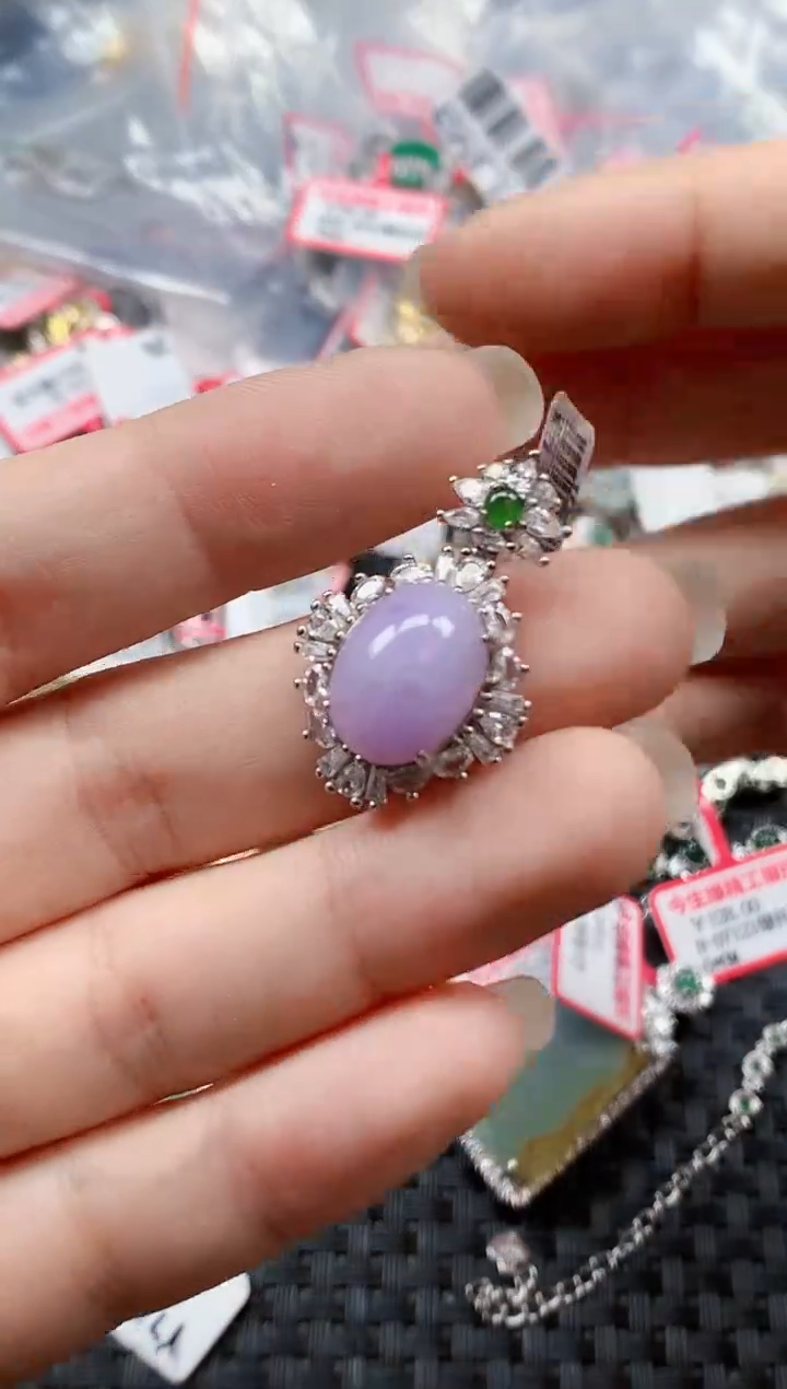 银S925镶嵌戒指翡翠天然A货缅甸翡翠