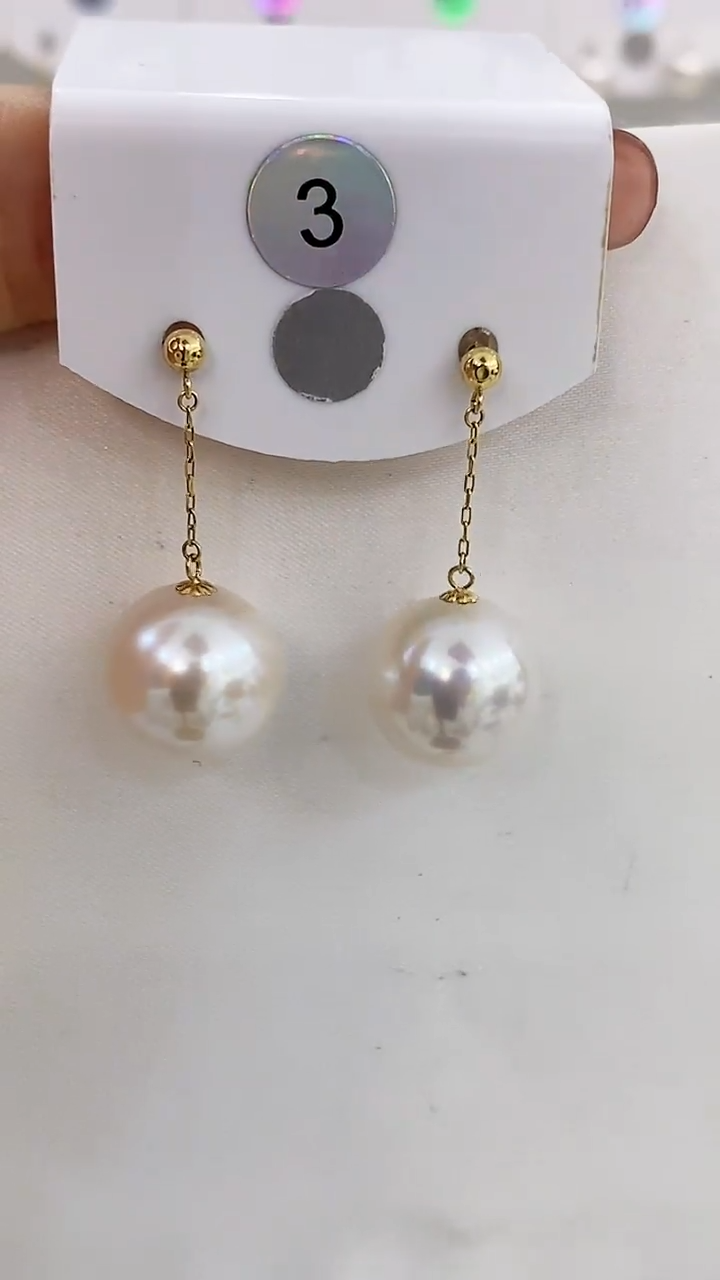 【闪购商品】淡水珍珠耳饰18K金镶嵌13-14mm风在吹耳饰
