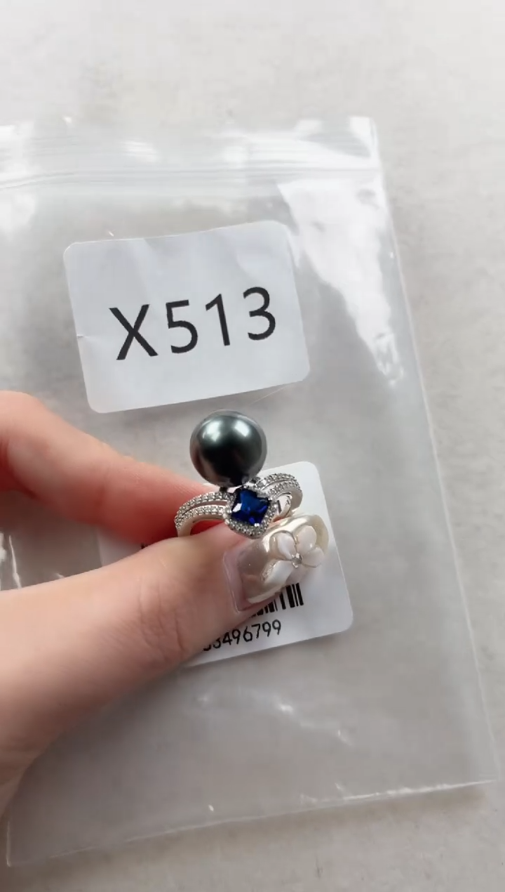 银S925镶嵌戒指海水珍珠X513