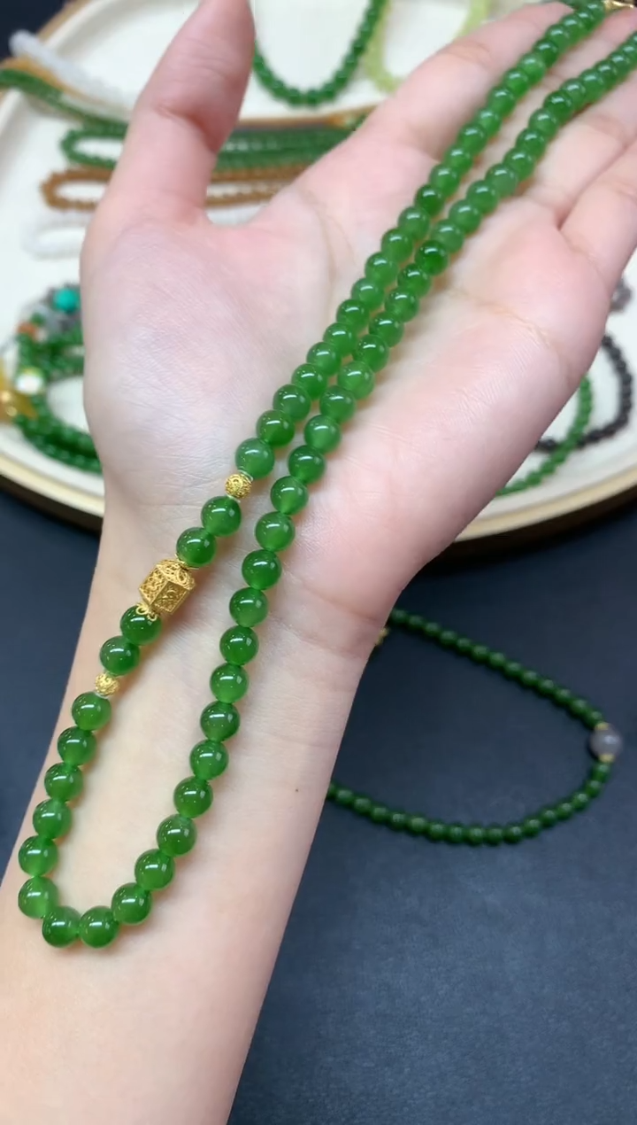 【闪购商品】和田玉珠链18K金镶嵌珠链A17|3380