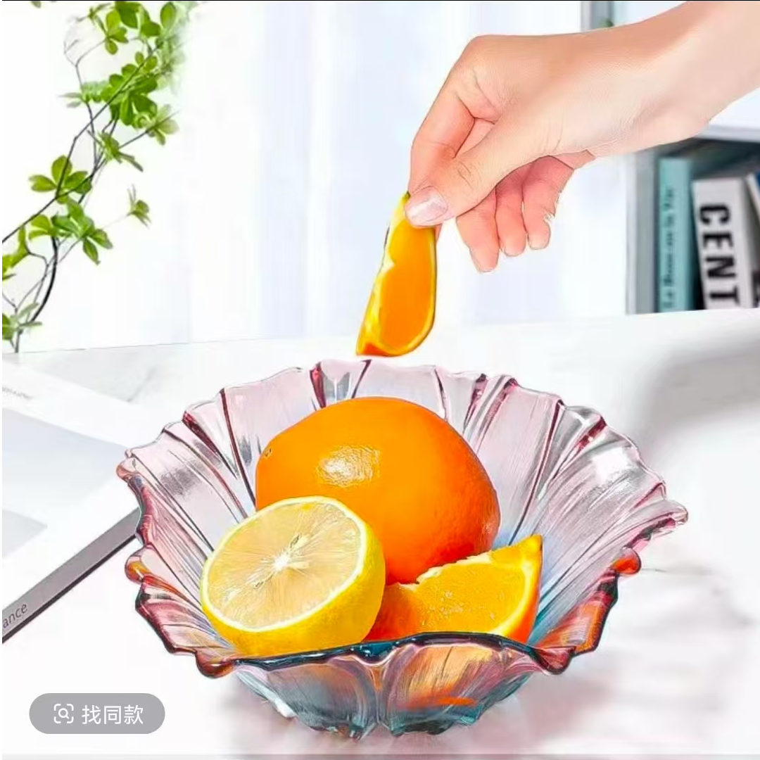 【两只装】海棠花果冻色欧式创意玻璃沙拉碗家用大容量零食水果盘
