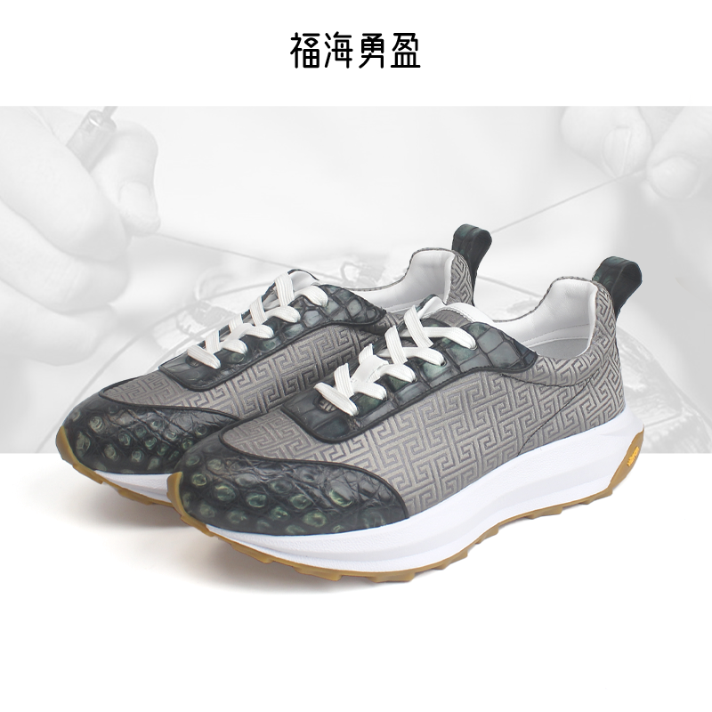 鳄鱼皮休闲时尚夏季国风设计苏绣男鞋时尚休闲鞋减震透气休闲跑鞋