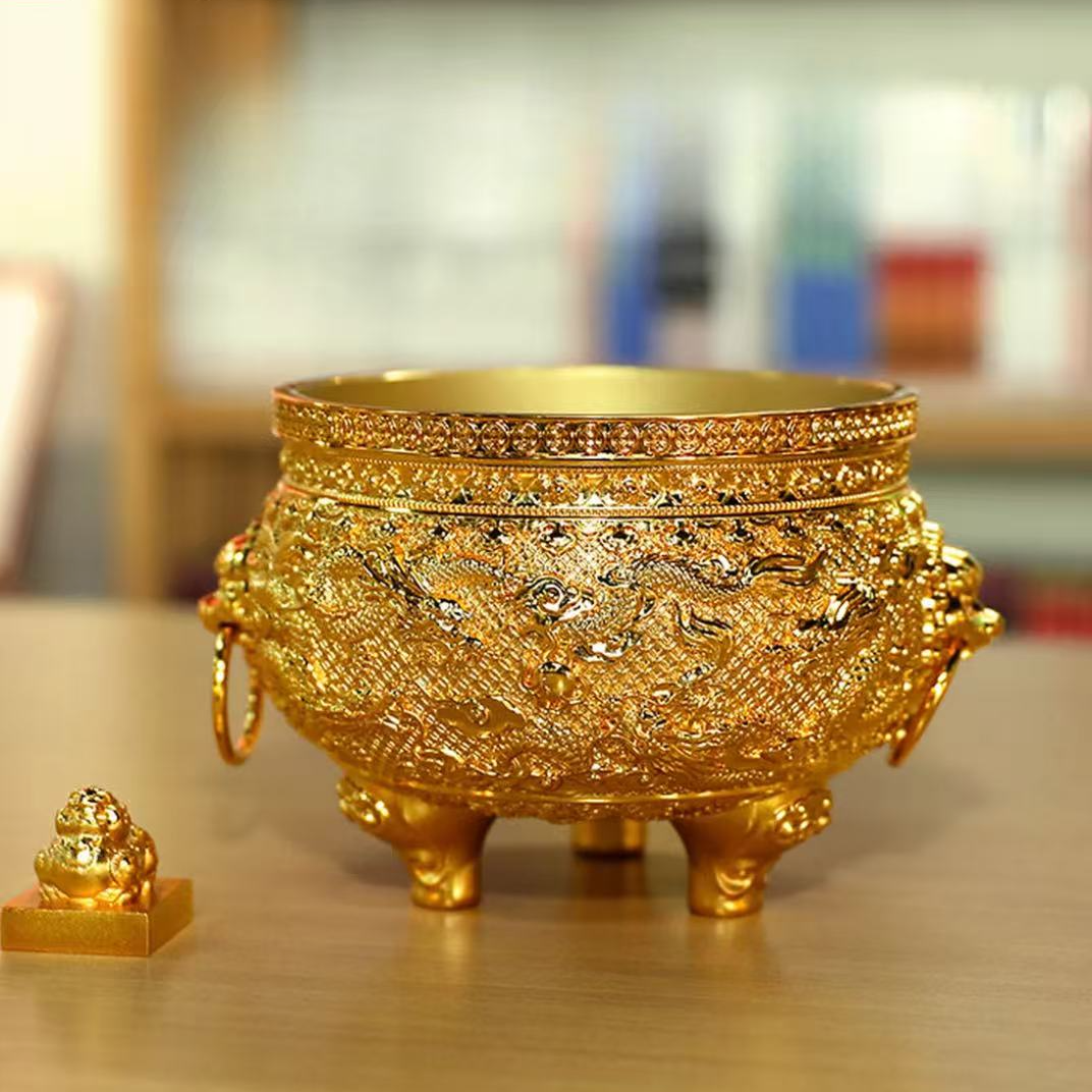 《九龙醒狮》花丝镶嵌聚宝盆非遗篆刻艺术收藏B