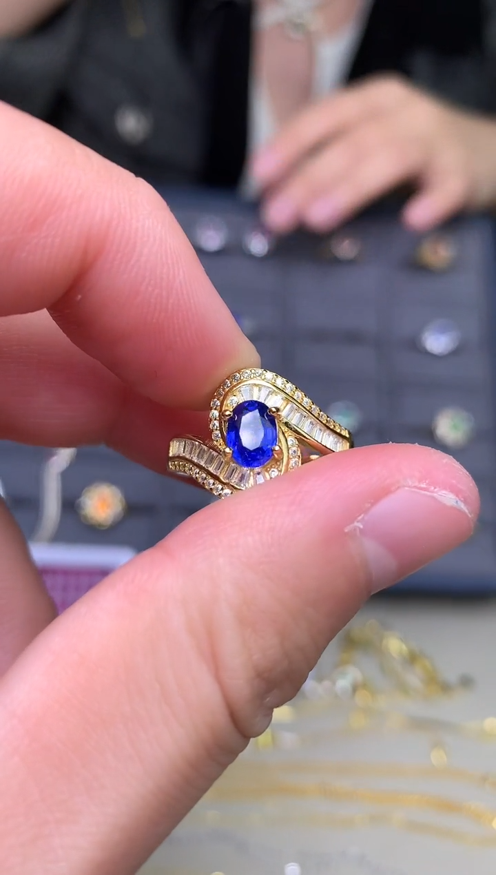 戒指蓝宝石银S925镶嵌戒指