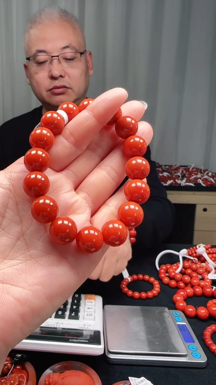 未镶嵌多样性发一件南红玛瑙【高货】柿锦红13mm滴水洞圆珠单圈 