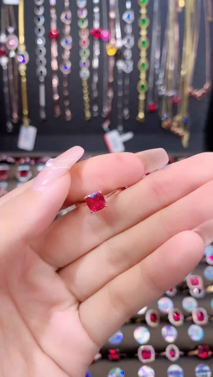 红宝石戒指银S925镶嵌6玫瑰金