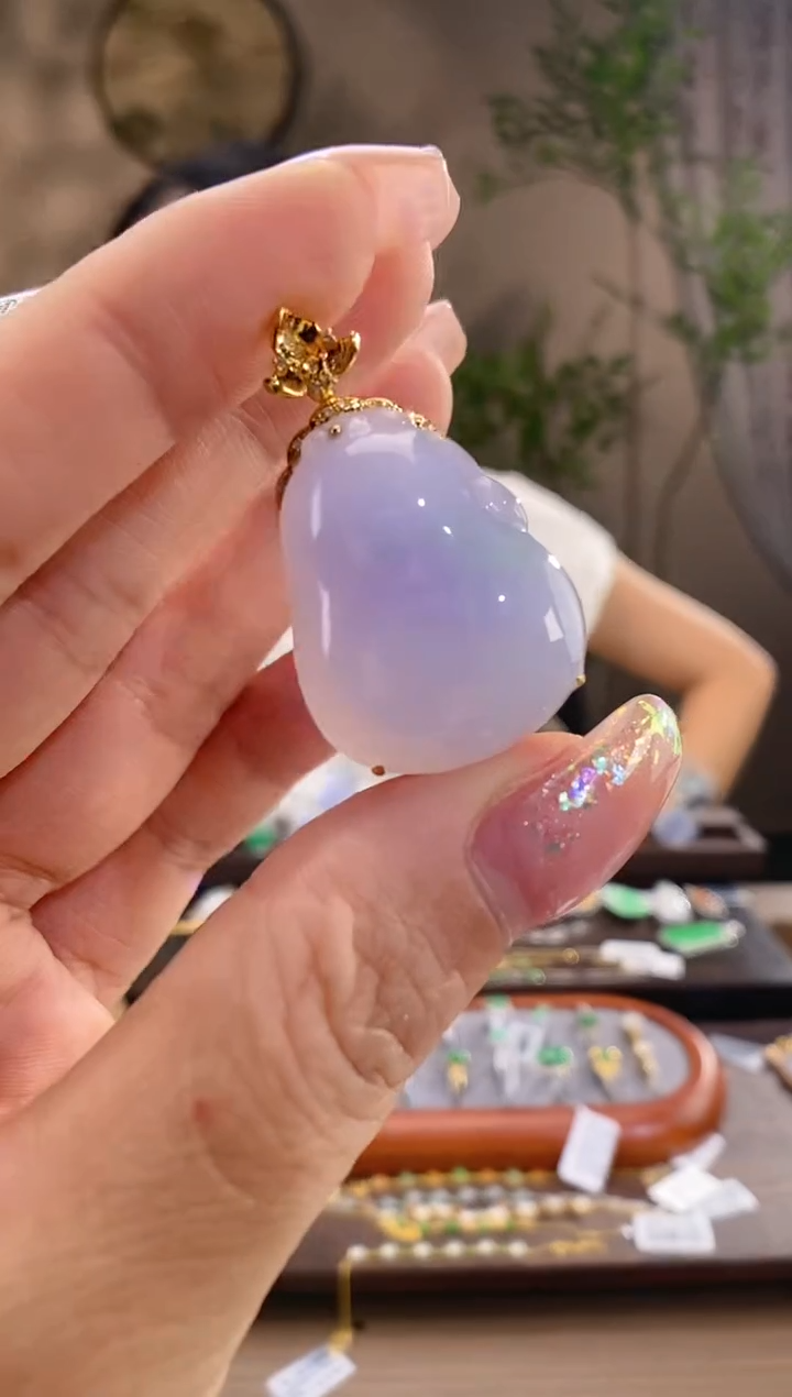 翡翠18K金镶嵌吊坠(不含链)福瓜