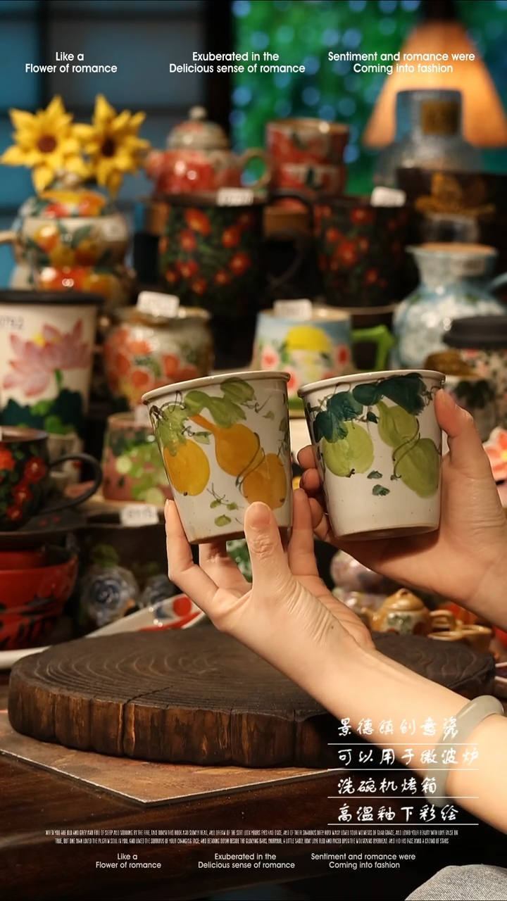 陶瓷一对景德镇高温釉下彩手工手绘款式