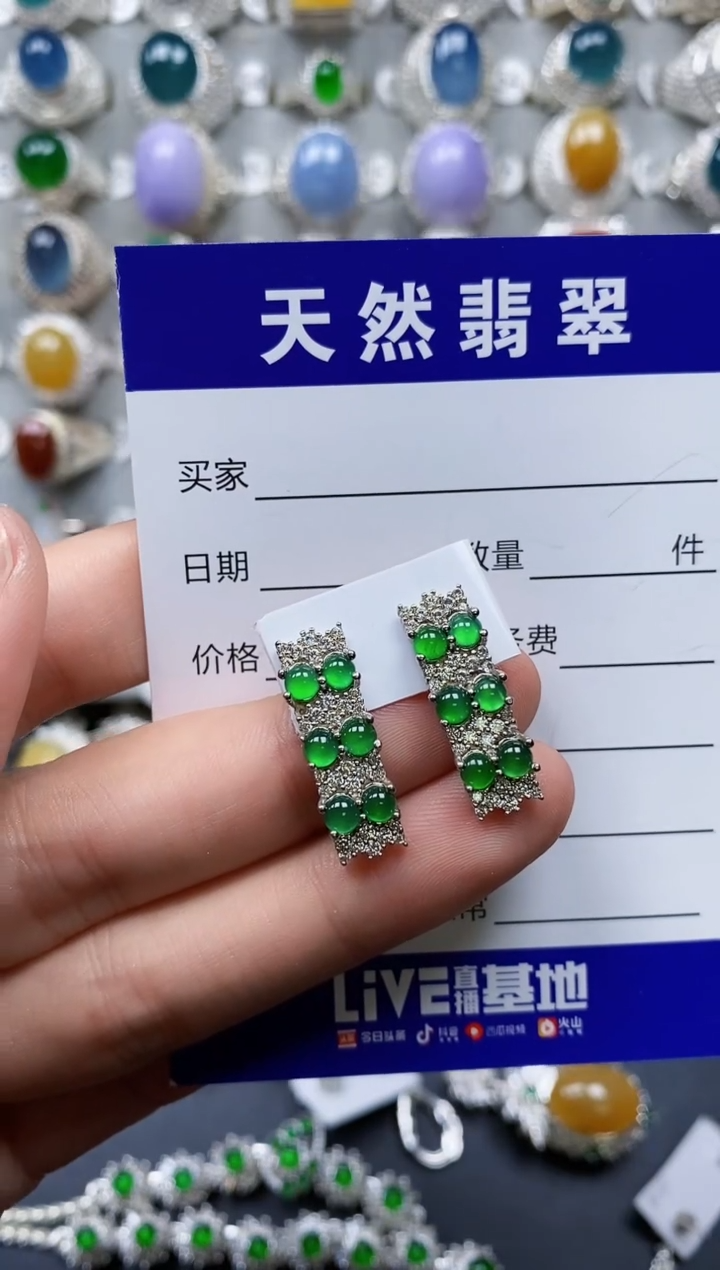 【闪购商品】翡翠耳饰银S925镶嵌0427