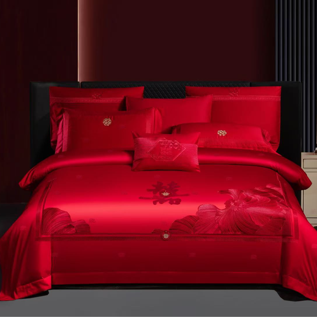 【喜事到家】原创高端刺绣婚庆四件套婚被结婚床上四件套大红被套
