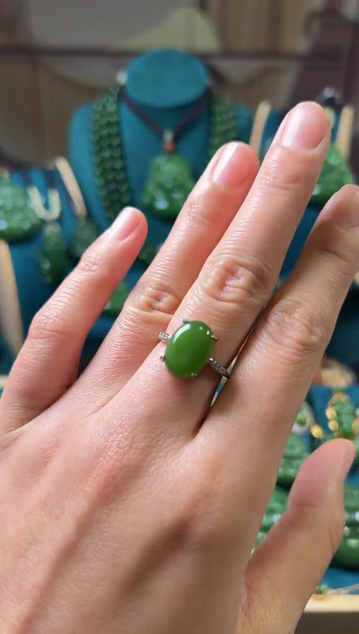 【闪购商品】和田玉（碧玉）戒指银S925镶嵌碧玉