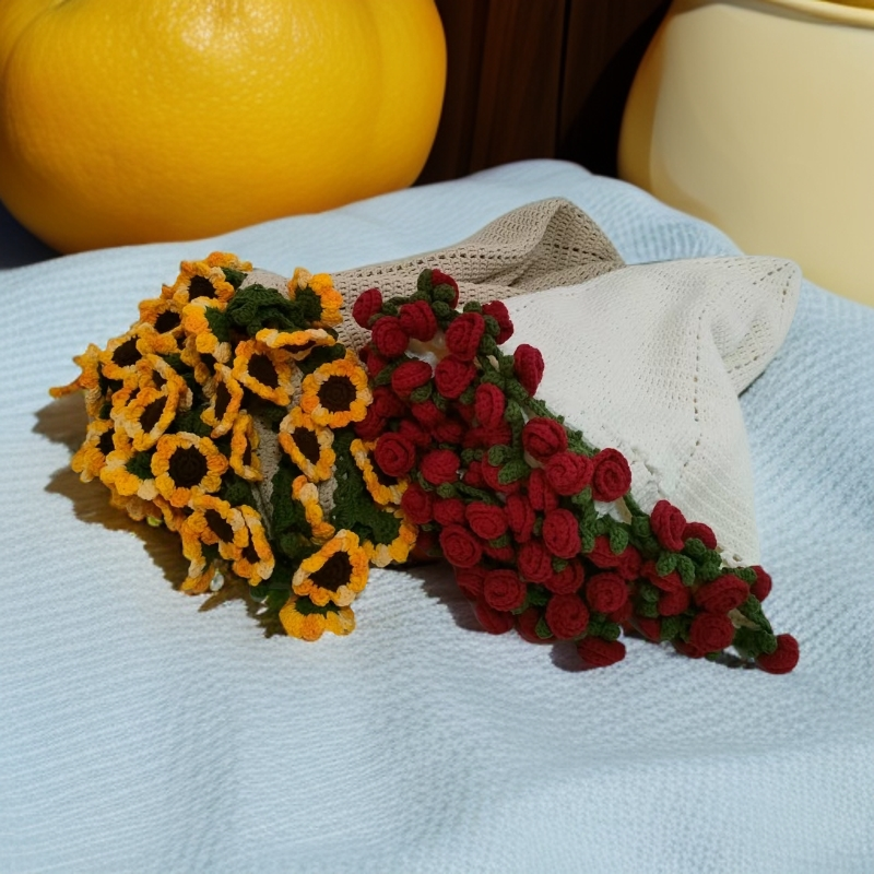 玫瑰花盖毯空调毯可以变成花束的毛毯手工钩织成品送女友520礼物