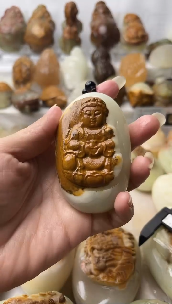 石材方解石手把摆件不退换观音微瑕