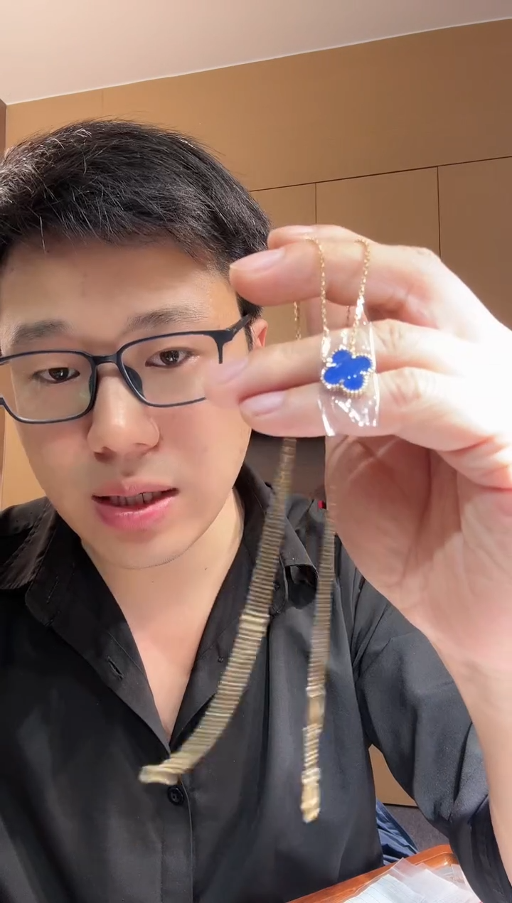 【闪购商品】玛瑙/玉髓套链18K金镶嵌蓝色k黄，四叶草套链GHJ25版