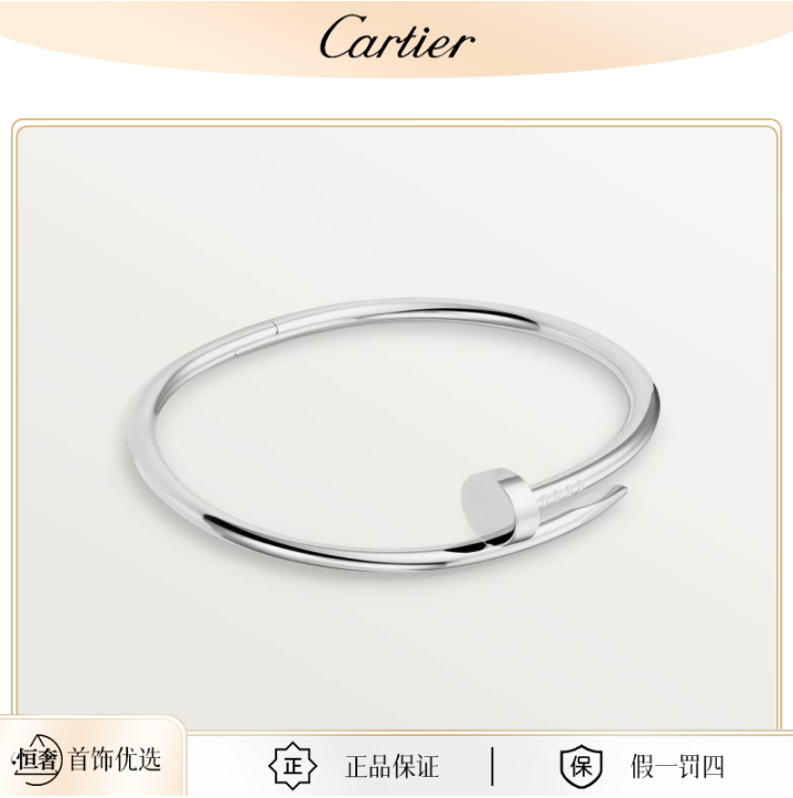 99新 Cartier/卡地亚 白金无钻宽版钉子手镯