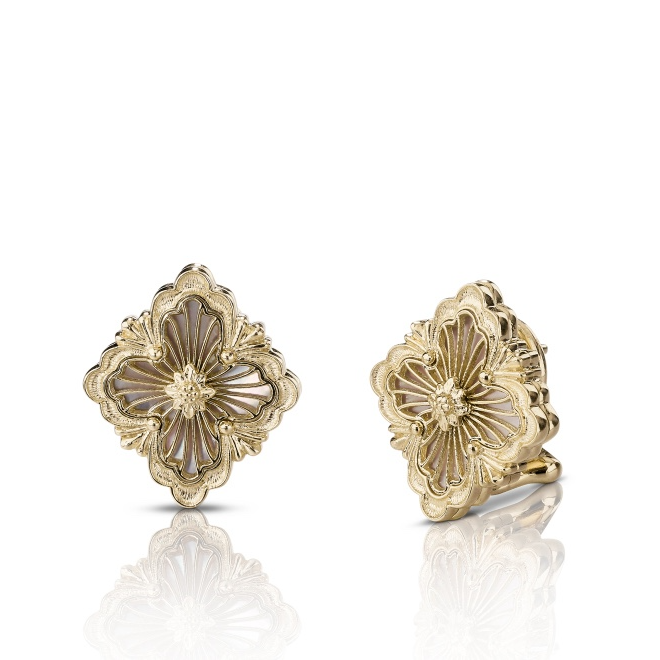 未使用 BUCCELLATI/布契拉提 小花6珊OPERA耳环白母贝大号18K黄金