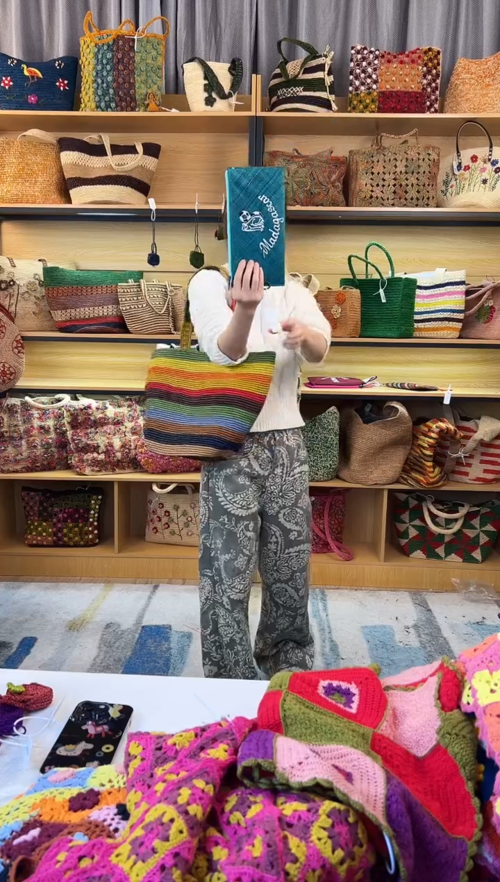 马达加斯加拉菲草布小钱包