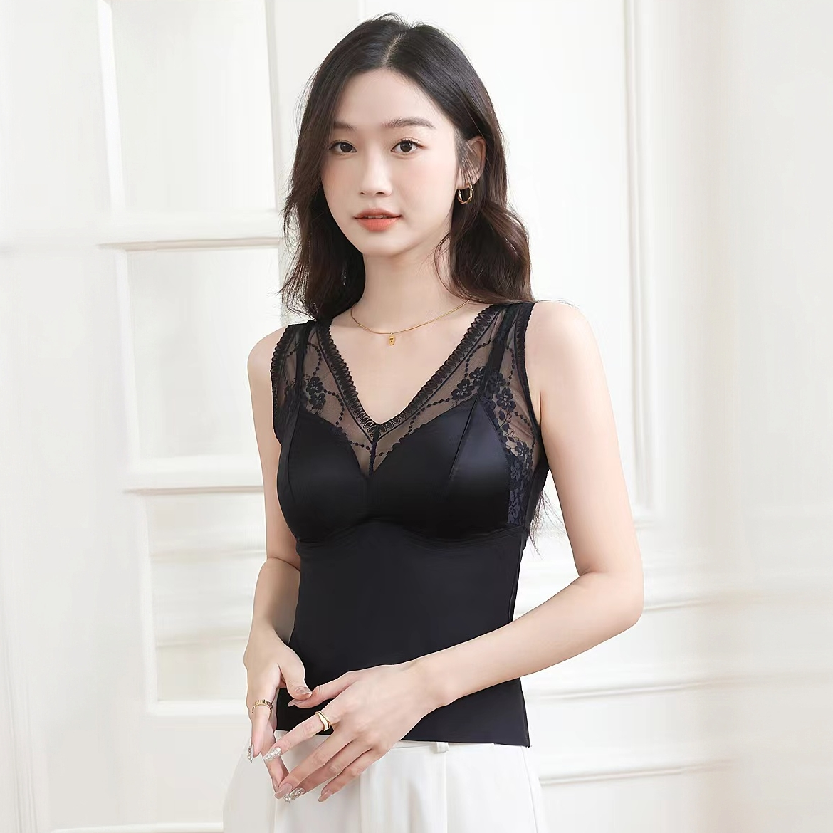 春夏一体式工肩带春夏薄款美背无痕内衣女士文胸带胸垫吊带大码女