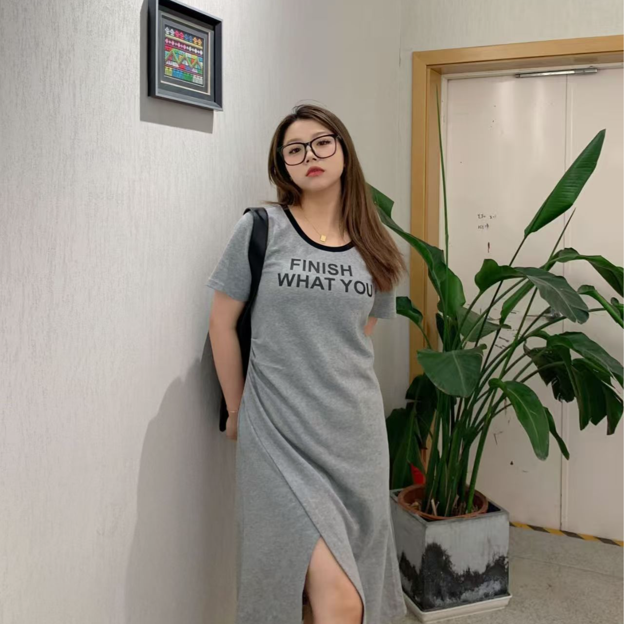 大码女装圆领长款夏季长裙大码连衣裙