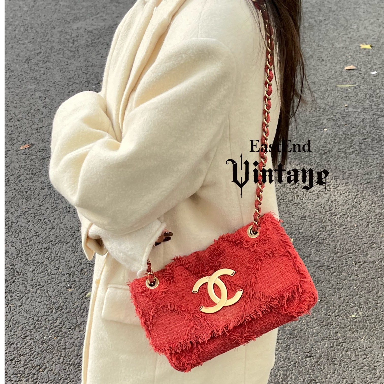 95新 Chanel/香奈儿 東区-红色流苏亚麻麦穗机场包小号/77493