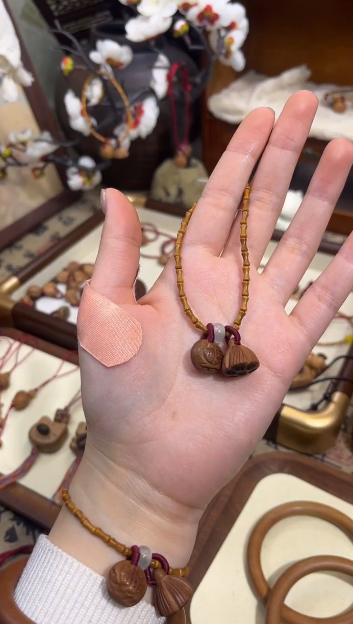 手串桃核【桃缘行】竹节「福气莲莲」桃核辟、挡、驱、护 备注手围