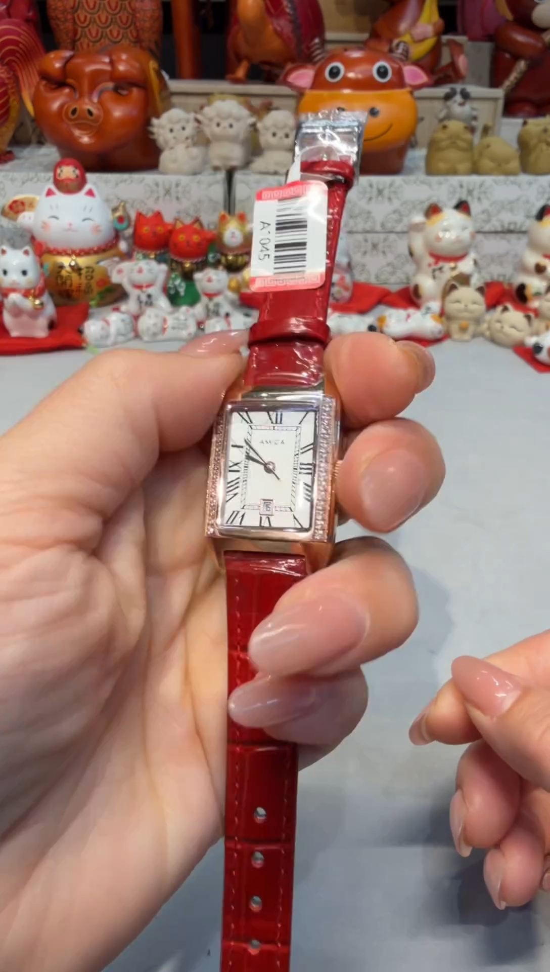 石英机芯钢牛剖层皮革A5826    女表红带