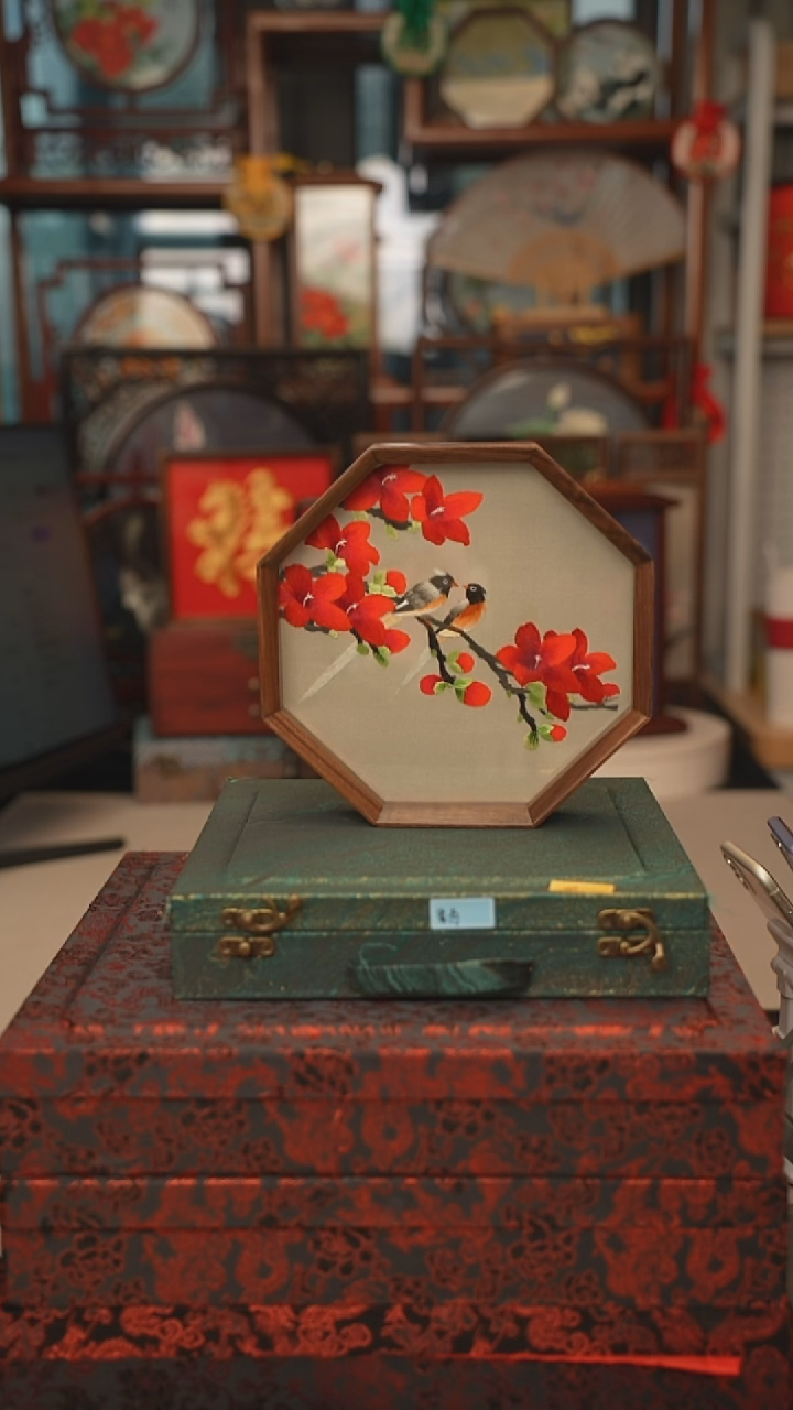 扇子摆件摆台双面绣花