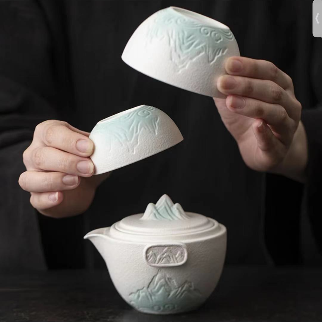 【沉鱼】青山便携式旅行茶具户外泡茶壶陶瓷快客文艺商务礼品伴手礼