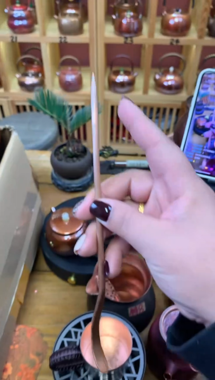 紫铜手工锻打双头茶针茶拨